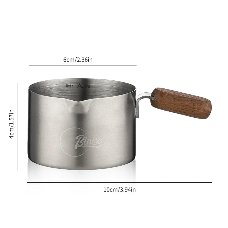 Bincoo Stainless Steel Espresso Measuring Cup With Wood Handle Espresso Shot Cup for Coffee Extraction and Milk Frothing Barista
