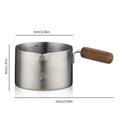 Bincoo Stainless Steel Espresso Measuring Cup With Wood Handle Espresso Shot Cup for Coffee Extraction and Milk Frothing Barista