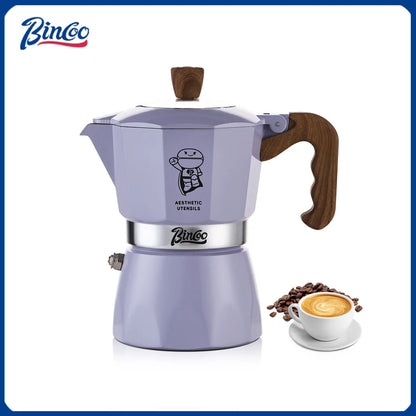 Bincoo Dual Valve Moka Pot Espresso Coffee Maker for Home and Outdoor Two Cups Hand Brewed Coffee Pot Italian Home Barista Tool