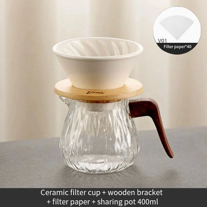 Bincoo 400ml Pour Over Coffee Dripper Espresso Pot Set Coffee Kettle Brewing Cup Threaded Ceramic Funnel Filter Cup Tea Pot