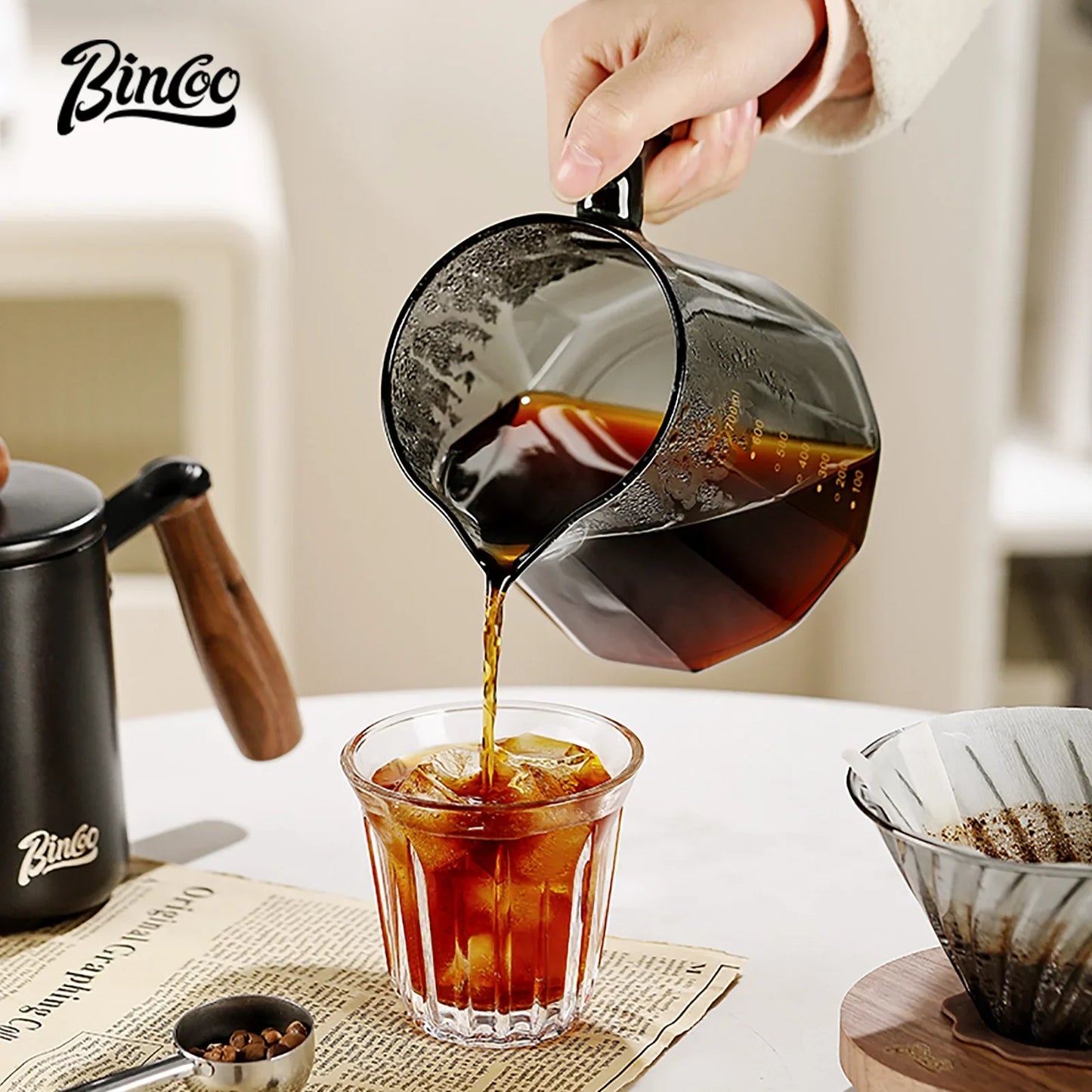 Bincoo 800ml Barista Pour Over Coffee Maker Set Glass Carafe Coffee with Glass Coffee Filter Drip Espresso Maker for Home&Office