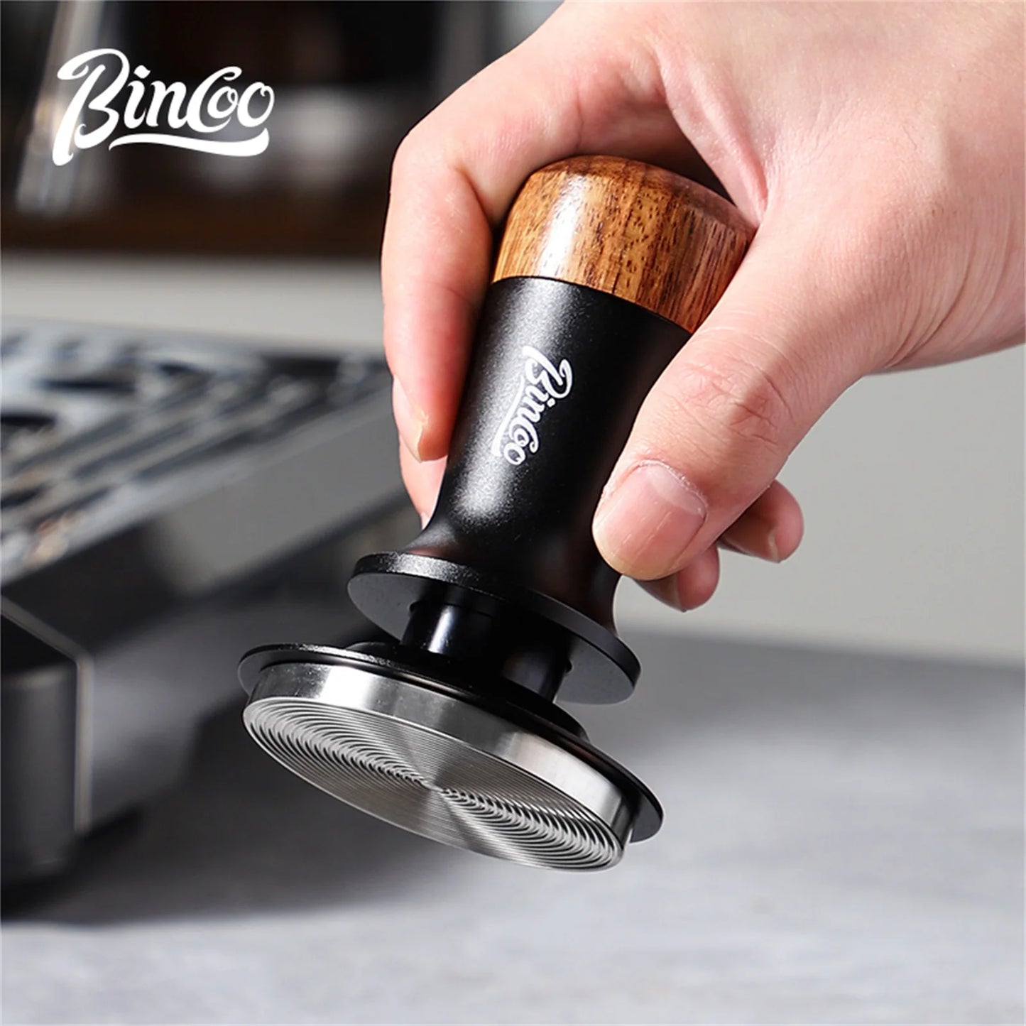 Bincoo Professional Coffee Tamper 51/58mm Spring Pressure Threaded Base Auto Leveling for Portafilter Use