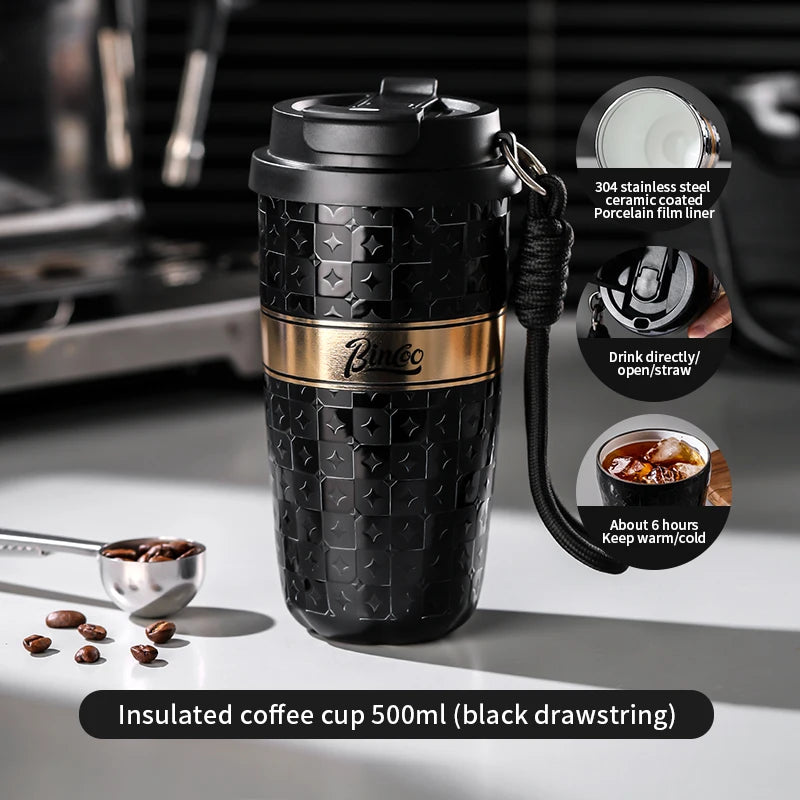 BINCOO 280/500ml Portable Coffee Thermos Cup Double Layered Ceramic Inner Wall Stainless Steel Car Travel Leak-proof Coffee Mugs