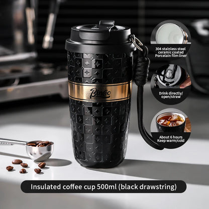 BINCOO 280/500ml Portable Coffee Thermos Cup Double Layered Ceramic Inner Wall Stainless Steel Car Travel Leak-proof Coffee Mugs