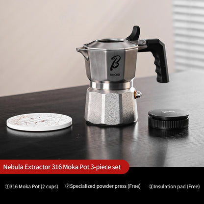 Bincoo 316 Stainless Steel Moka Pot with 51mm Basket and Tamper – Stovetop Espresso Coffee Maker for Home Barista