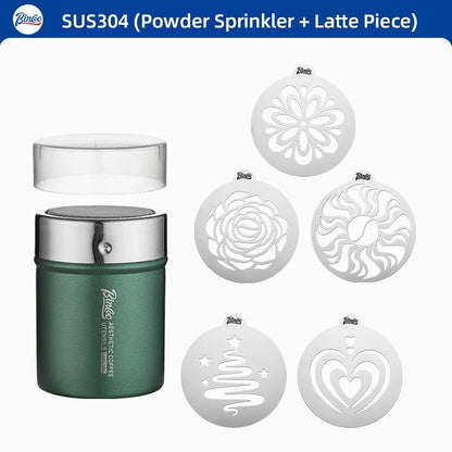 Bincoo GYKF2268  Stainless Steel Latte Art Template, Shaker Sifter Dispenser Duster Container, Tool Fancy Pattern Maker DIY Espresso Mold