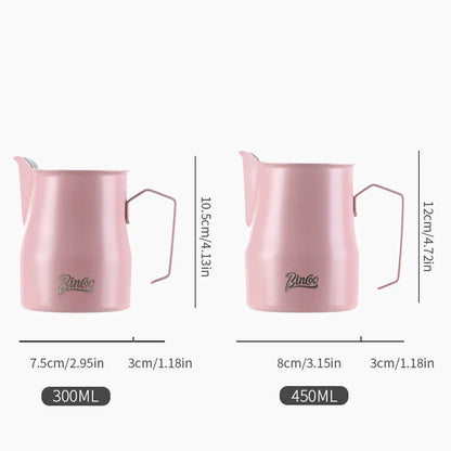 Bincoo GYKF0193 300/450ml Pink Milk Frothing Pitcher Stainless Steel Espresso Steaming Cup with Measurement Scale for Latte Art Barista