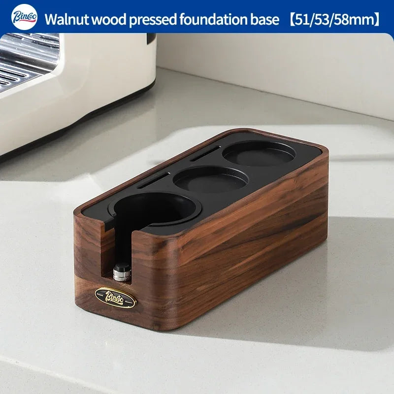 Bincoo Professional Espresso Tamping Station Portafiler Holder Wood Base with Distributor&Tamper 51/58mm Coffee Barista Tool Set
