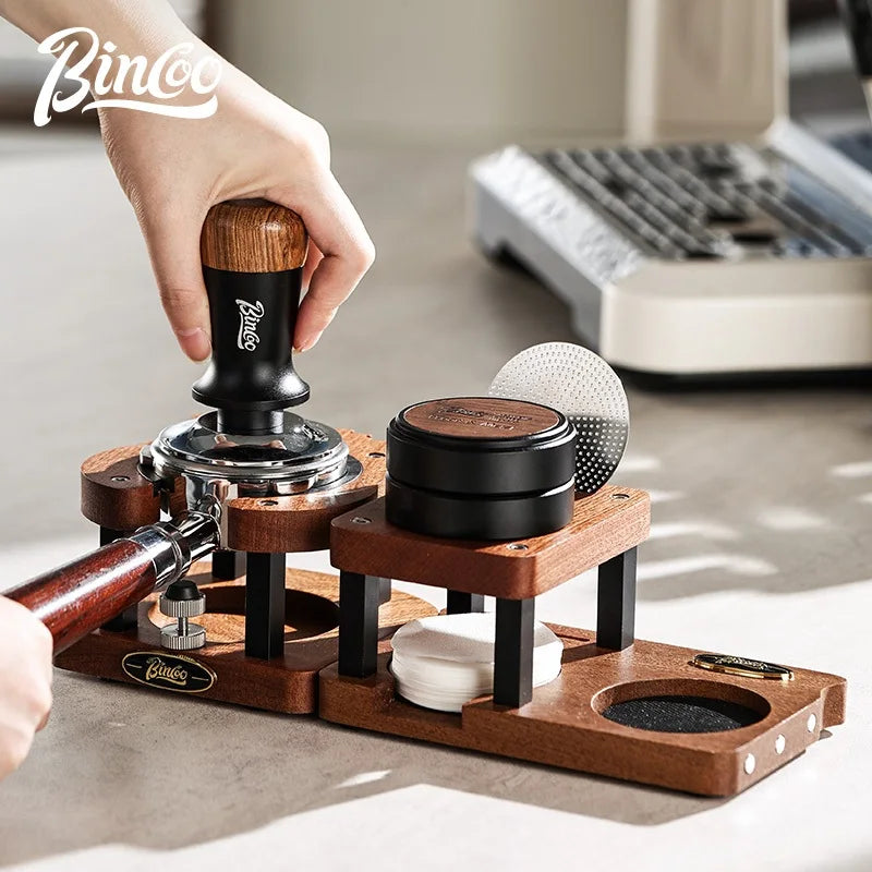 Bincoo Coffee Storage Base Powder Hammer Cloth Powder Dispenser Set Solid Wood Handle Filling Base With Magnetic 51/58MM