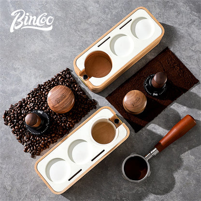Bincoo Beech Wood Coffee Tamping Stand Tamper Station Fits 51/58mm Portafilters Espresso Distributor Base Set Home Barista Tools