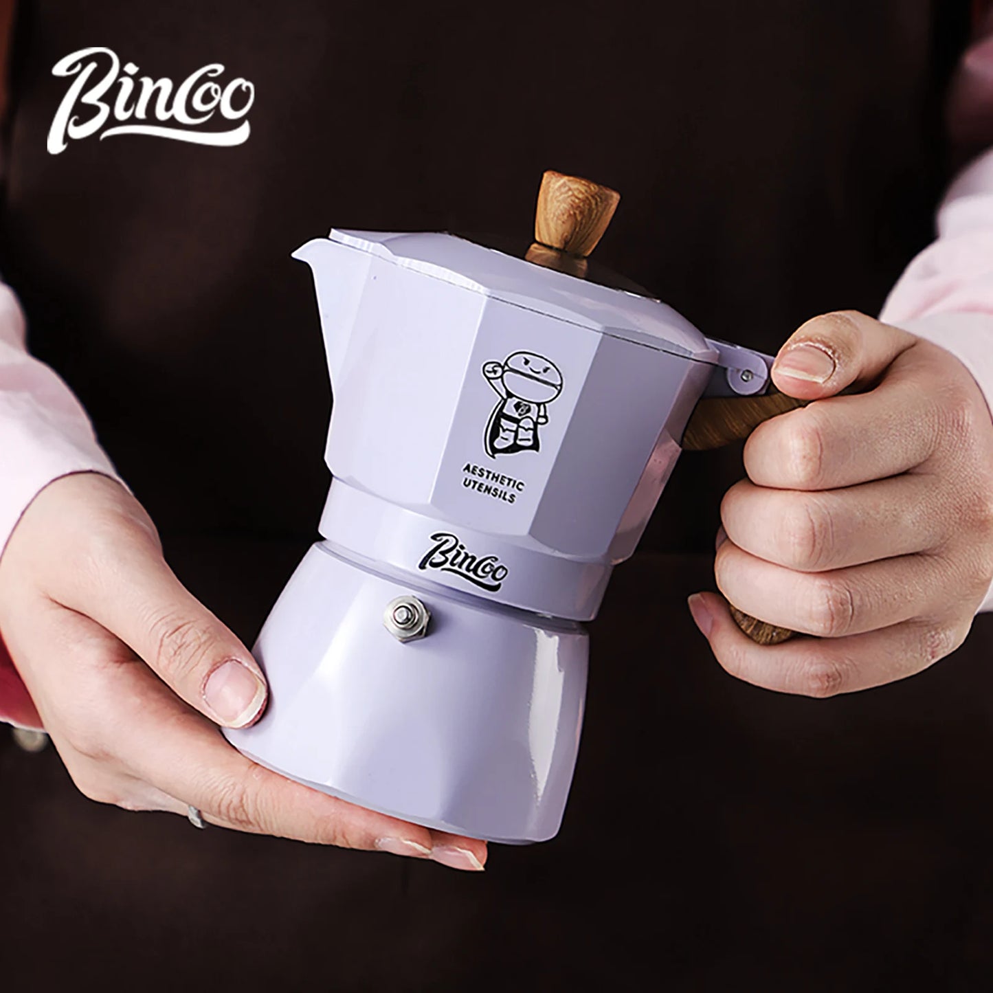 Bincoo Dual Valve Moka Pot Espresso Coffee Maker for Home and Outdoor Two Cups Hand Brewed Coffee Pot Italian Home Barista Tool