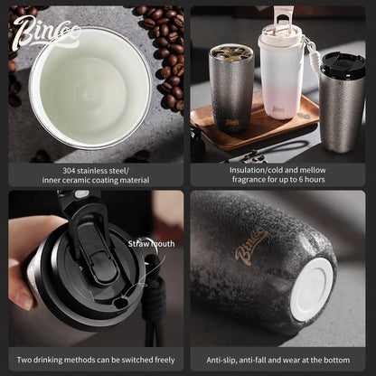 Bincoo 500ml Double Wall Ceramic Lined Travel Mug Car Vacuum Insulated Coffee Cup Portable Stainless Steel Thermal Cup for Daily