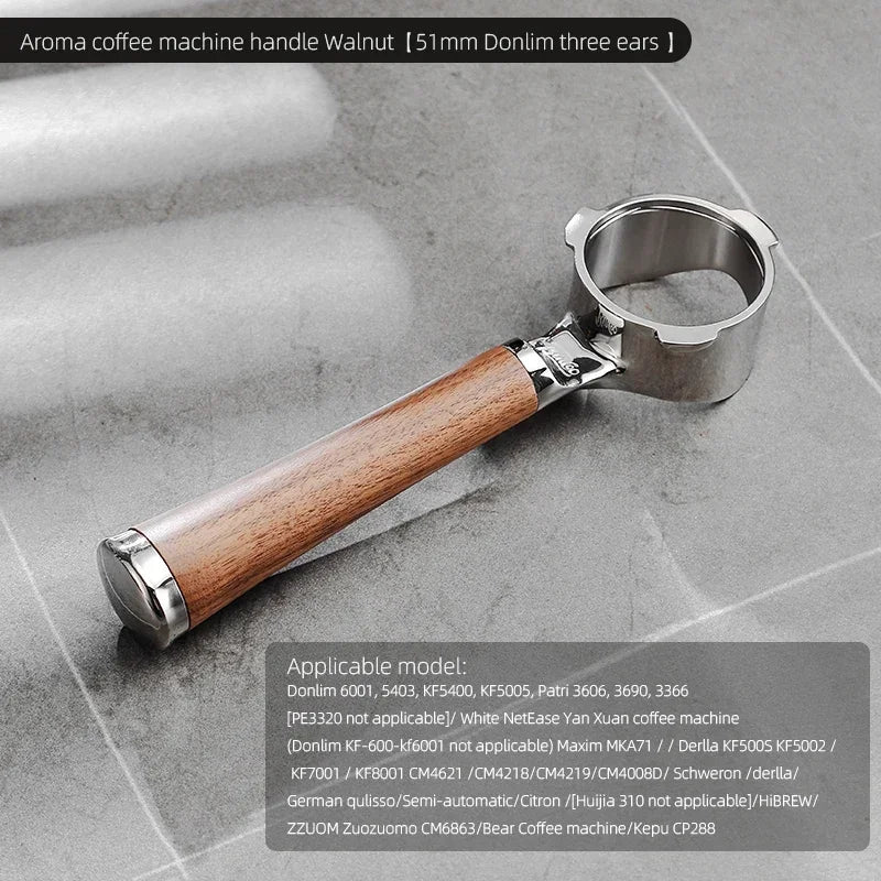 Bincoo Aroma Bottomless Portafilter, Walnut 58mm Universal, Espresso Machine Upgrade, Open Design Fits Delonghi Dongling