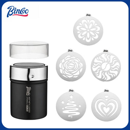 Bincoo GYKF2268  Stainless Steel Latte Art Template, Shaker Sifter Dispenser Duster Container, Tool Fancy Pattern Maker DIY Espresso Mold