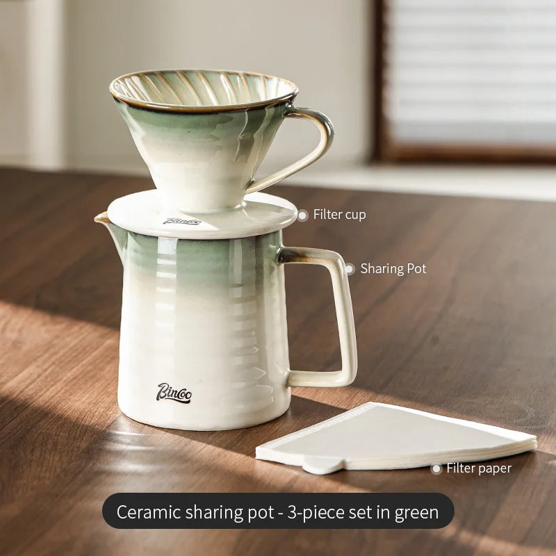 BINCOO Ceramic Coffee Filter Cup with Ceramic Coffee Pot Reusable Filters Coffee Maker Hand Brew Coffee Drip Funnel Filter Cup