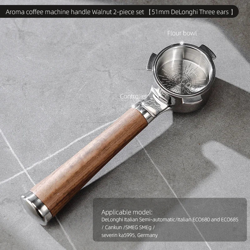 Bincoo Aroma Bottomless Portafilter, Walnut 58mm Universal, Espresso Machine Upgrade, Open Design Fits Delonghi Dongling