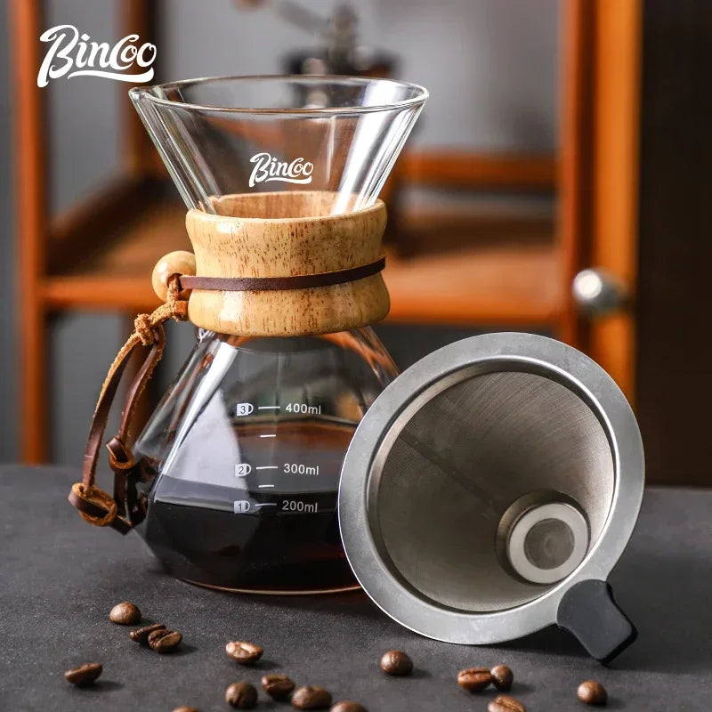 Bincoo Pour Over Coffee Maker Set Borosilicate Glass 800ml Coffee Sharing Pot Set Stainless Steel Coffee Filter Hand Dripper Pot