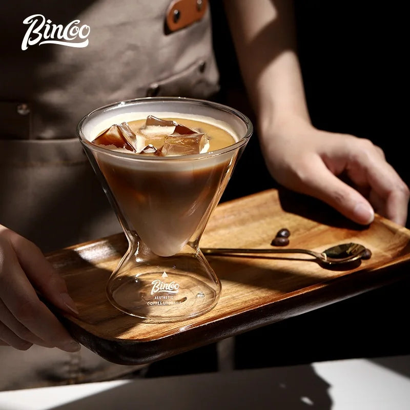 Bincoo Double-Walled Glass Coffee Cup, ice Extraction, Special Drink Latte Cup 180ml, Hot Beverages, for Spirits & Coffee Lovers