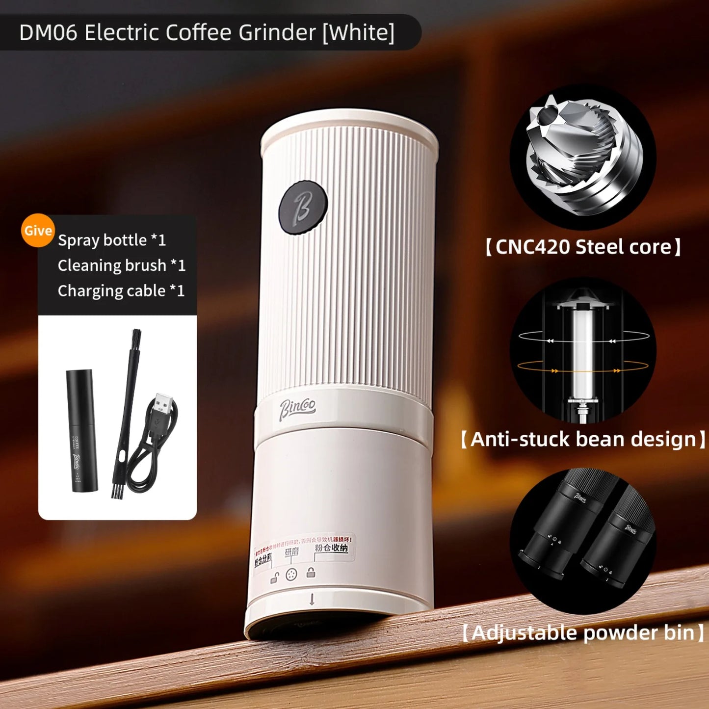 Bincoo Leyou Portable Electric Coffee Grinder, USB Rechargeable Adjustable Grind, Home Outdoor Portable Coffee Grinder