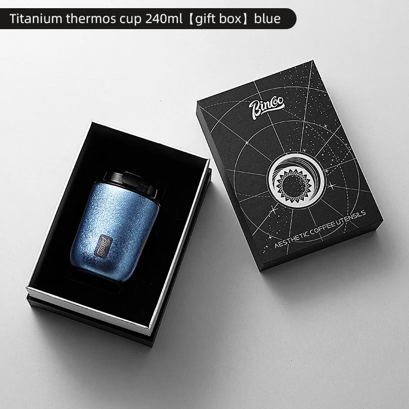 BINCOO 240ML Pure Titanium Coffee Thermos Cup Car Leak-proof Travel Thermal Mug Portable Vacuum Insulated Coffee Cup Gift Box
