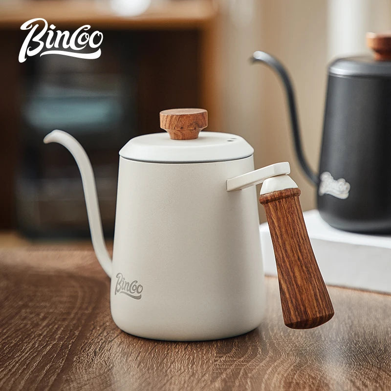 Bincoo GYKF2313 Stainless Steel Hand Drip Coffee Kettle with Real Wood Handle Long Gooseneck Spout  Precision Pouring and Home Brewing
