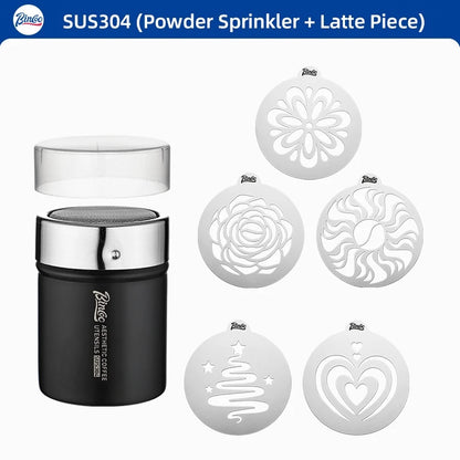 Bincoo GYKF2268  Stainless Steel Latte Art Template, Shaker Sifter Dispenser Duster Container, Tool Fancy Pattern Maker DIY Espresso Mold