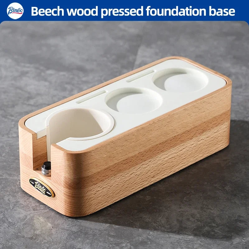 Bincoo Beech Wood Coffee Tamping Stand Tamper Station Fits 51/58mm Portafilters Espresso Distributor Base Set Home Barista Tools