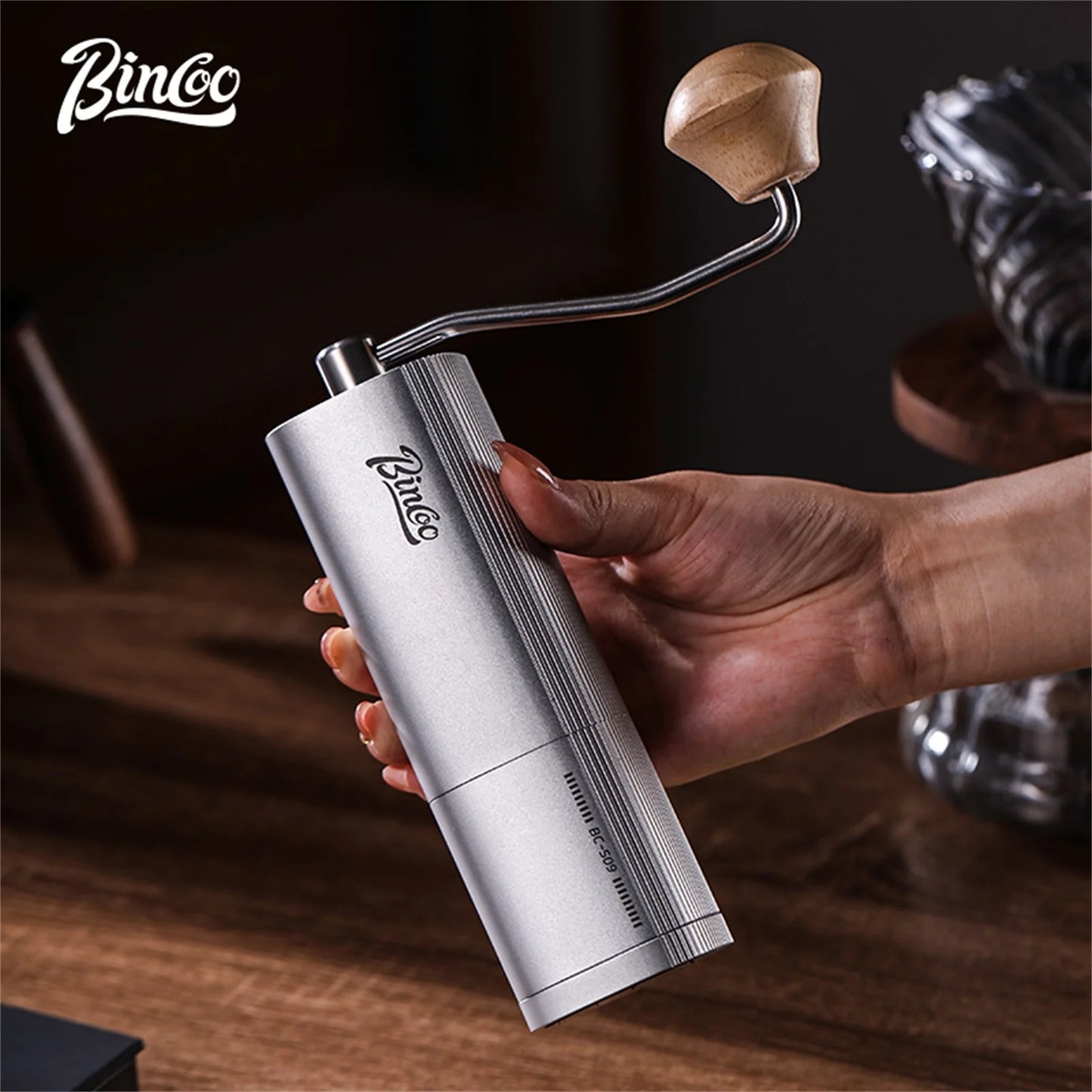 Bincoo Chestnut Manual Coffee Grinder Upgrade All-metal Body & Anti-slip Design Portable Hand Grinder CNC Burr Inside Barista