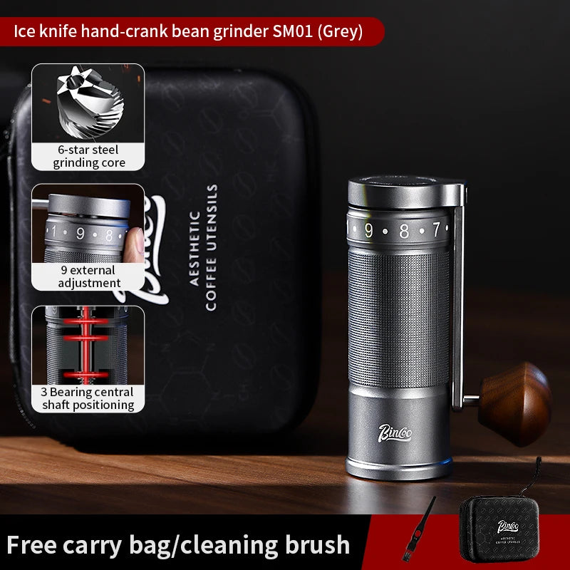 Bincoo SM01 Manual Coffee Grinder Portable Mill 420 Stainless Steel Six-Star Core Straight Shank Hand Foldable Coffee Grinder