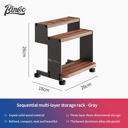 Bincoo Gexu Multi-Tier Solid Wood Coffee Storage Cabinet – Organizer Rack for Coffee Tools, Light Luxury Machine Stand