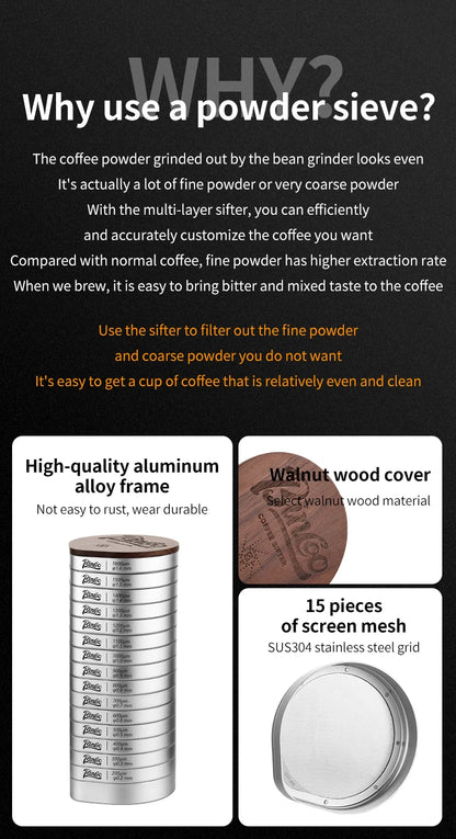 【Exhibition】Bincoo Coffee Sieve Calibration Kit, 3Piece and 17-Piece Options, Professional Barista Quality Control Tool, Home & Café Calibration