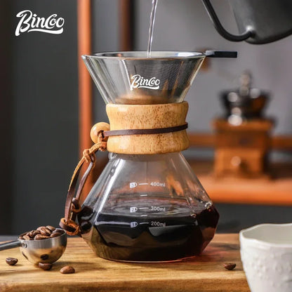 Bincoo Pour Over Coffee Maker Set Borosilicate Glass 800ml Coffee Sharing Pot Set Stainless Steel Coffee Filter Hand Dripper Pot