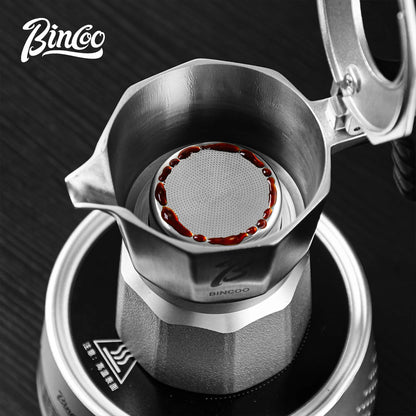 Bincoo 316 Stainless Steel Moka Pot with 51mm Basket and Tamper – Stovetop Espresso Coffee Maker for Home Barista
