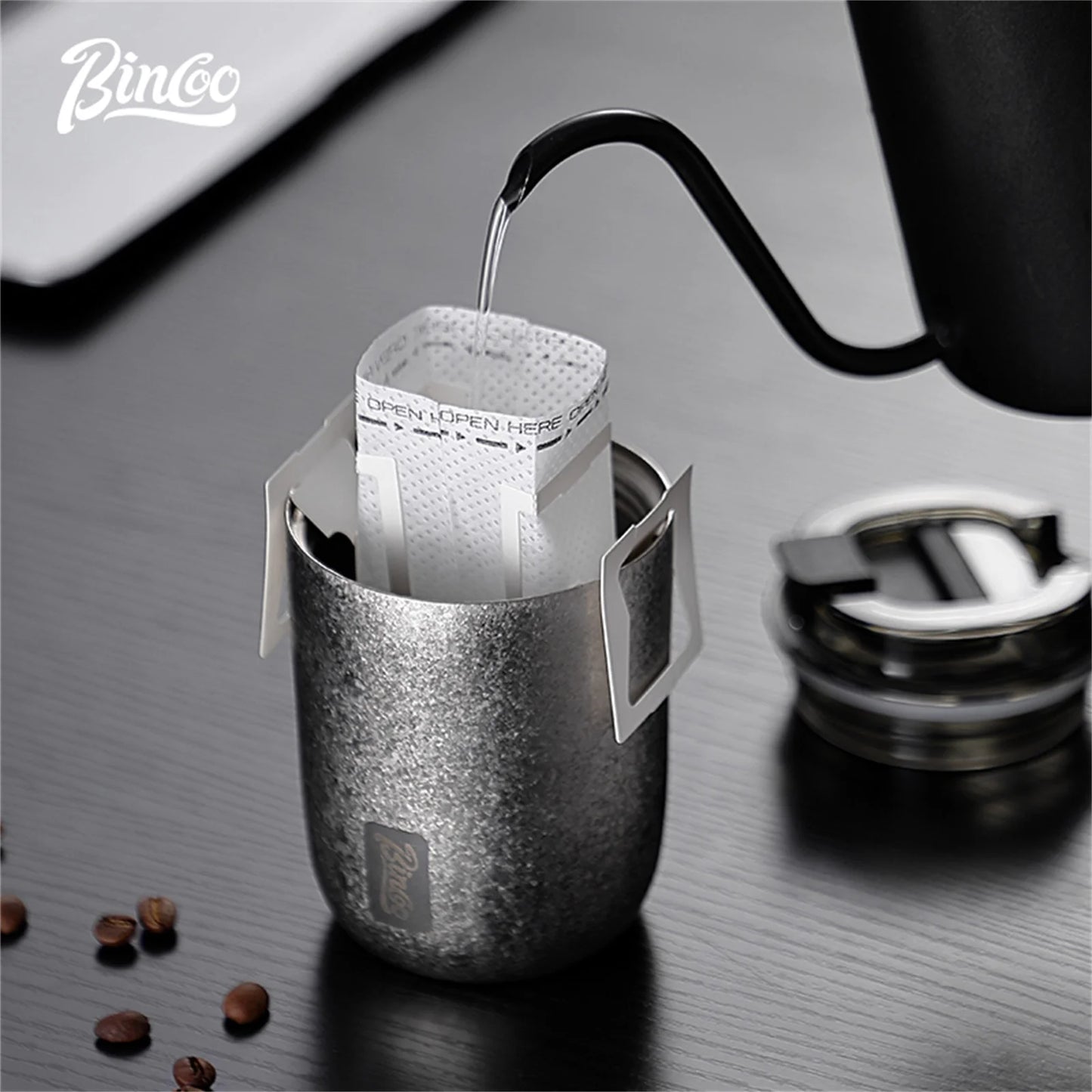 BINCOO 240ML Pure Titanium Coffee Thermos Cup Car Leak-proof Travel Thermal Mug Portable Vacuum Insulated Coffee Cup Gift Box
