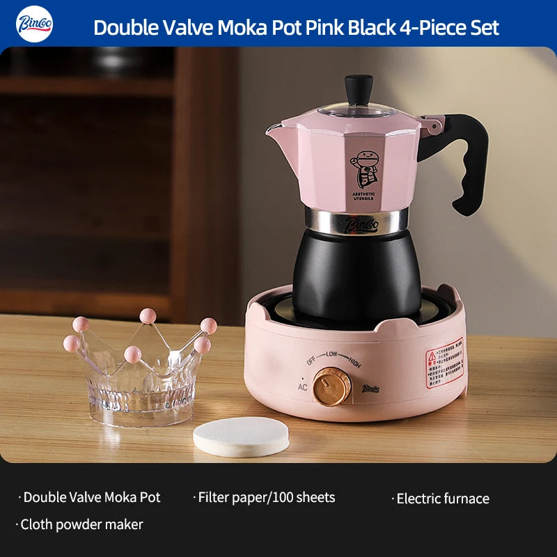 Bincoo Double Valve Coffee Moka Pot Espresso Maker Italian Coffee Concentrated Extraction Coffee Pot Barista Accessories 220V