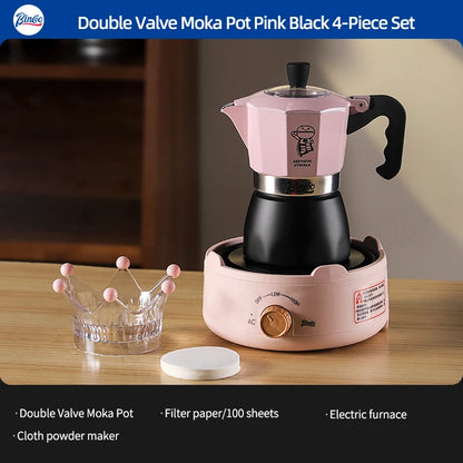 Bincoo Double Valve Coffee Moka Pot Espresso Maker Italian Coffee Concentrated Extraction Coffee Pot Barista Accessories 220V