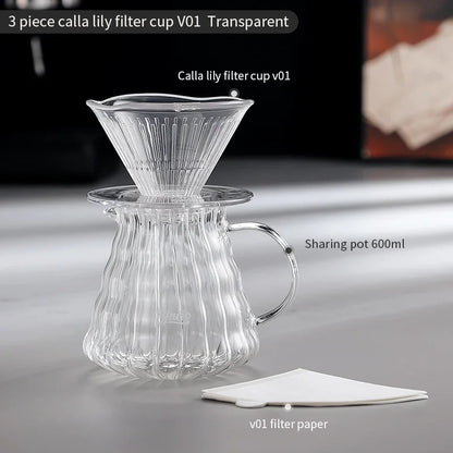 Bincoo 600ML Coffee Servers Sharing Transparent Glass Pot Coffee  Drip Filters Cup Coffee Utensils