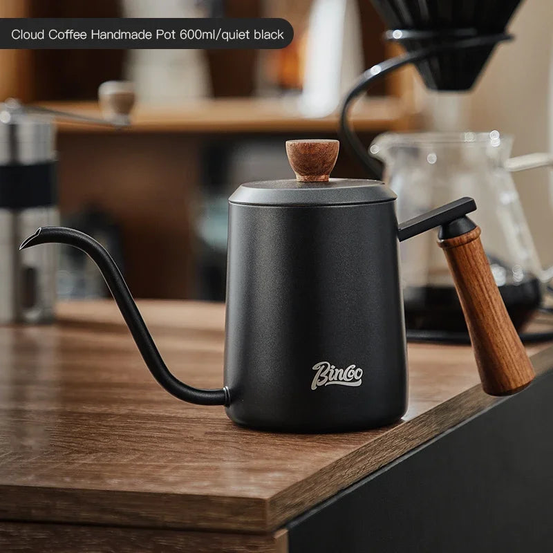 Bincoo GYKF2313 Stainless Steel Hand Drip Coffee Kettle with Real Wood Handle Long Gooseneck Spout  Precision Pouring and Home Brewing