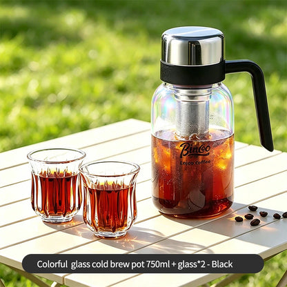 Bincoo Cold Brew Coffee Maker Glass Cold Brew Pitcher with Fine Mesh Filter & Handle Portable Iced Coffee Infuser Bottle