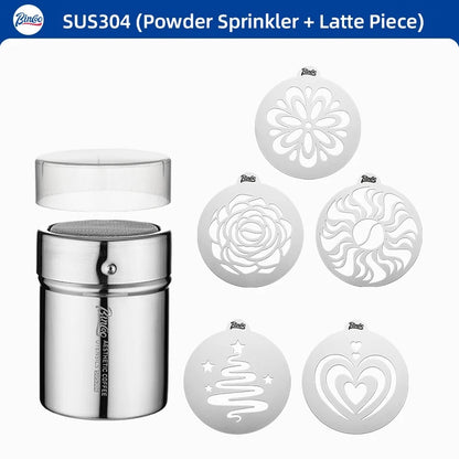 Bincoo GYKF2268  Stainless Steel Latte Art Template, Shaker Sifter Dispenser Duster Container, Tool Fancy Pattern Maker DIY Espresso Mold
