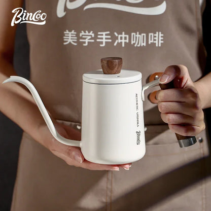 Bincoo 600ML Coffee Pot Gooseneck Kettle Spout 304 Stainless Steel Hand Brewed Espresso Milk Pot Walnut Wood Handle Coffee Maker