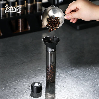 BINCOO Coffee Bean Storage Rack with 8 Airtight Glass Vials & Wooden Base, Single Dose Espresso Bean Dispenser System