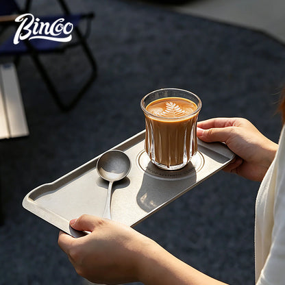 Bincoo Pure Titanium Coffee Serving Tray – Cafe Display Plate for Iced Americano, Latte, Cake & Dessert Storage Platter