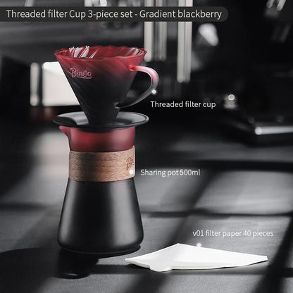 Bincoo Pour Over Coffee Maker Reusable Filter Dripper Glass Coffee Hand Brewing Coffee Sharing Pot Funnel Filter Cups Barista