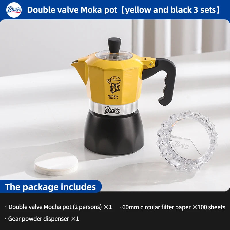 Bincoo Dual Valve Moka Pot Espresso Mocha Pot Concentrated  Extraction Coffee Pot Home Brewing Kit Maker Barista Use Tools