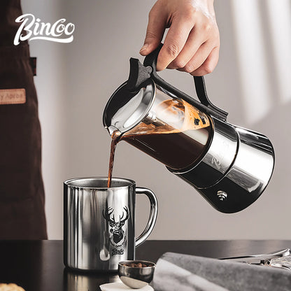 Bincoo Visual Glass Double Valve Mocha Pot Italian Concentrated Extraction Coffee Pot Electric Ceramic Stove Heating Base 220V