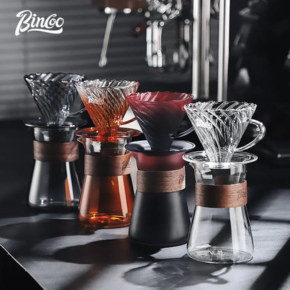 Bincoo Pour Over Coffee Maker Reusable Filter Dripper Glass Coffee Hand Brewing Coffee Sharing Pot Funnel Filter Cups Barista