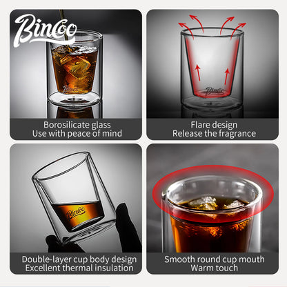 Bincoo Double Layered Coffee Cup High Borosilicate Glass Heat-resistant Anti Scald Concentrated Cup Milk Coffee Ice American Cup
