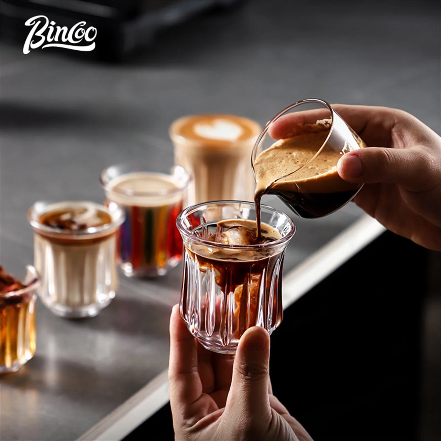 BINCOO 90ml-400ml Glass Coffee Cup Drinking Glasses for Espresso Cappuccino Latte Mug Juice Cocktails Home Kitchen Barista Tools