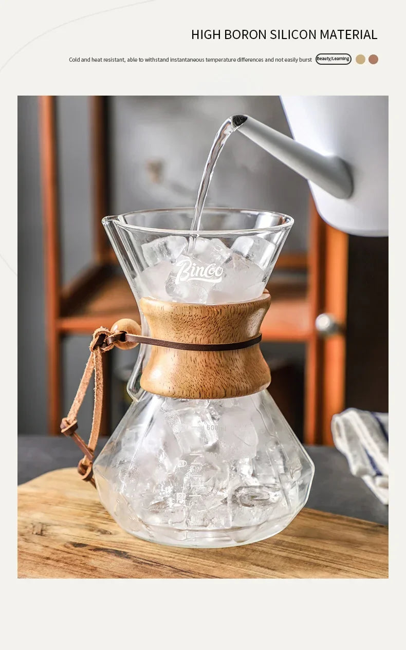 Bincoo Pour Over Coffee Maker Set Borosilicate Glass 800ml Coffee Sharing Pot Set Stainless Steel Coffee Filter Hand Dripper Pot